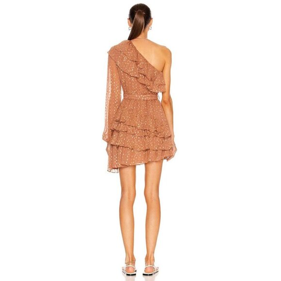 ROCOCO SAND Aine One Shoulder Belted Mini Dress Tan Womens Size Small - Picture 4 of 9